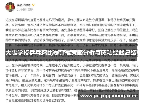 大禹学校乒乓球比赛夺冠策略分析与成功经验总结