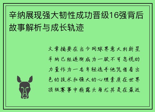 辛纳展现强大韧性成功晋级16强背后故事解析与成长轨迹