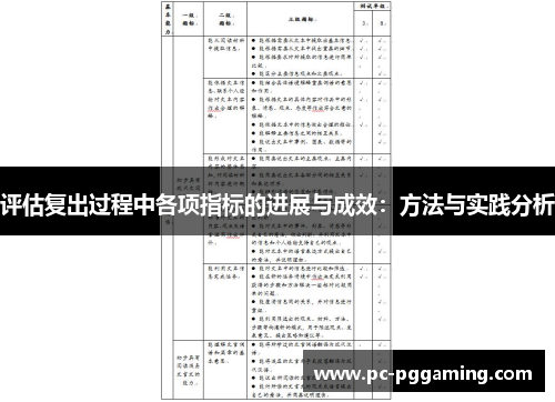 评估复出过程中各项指标的进展与成效:方法与实践分析 评估复出过程中各项指标的进展与成效:方法与实践分析